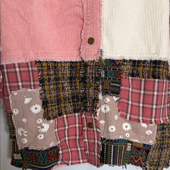 NWT Blue Velvet Women's Pink and White Patchwork Shacket Size M Boho Pockets - Picture 4 of 14